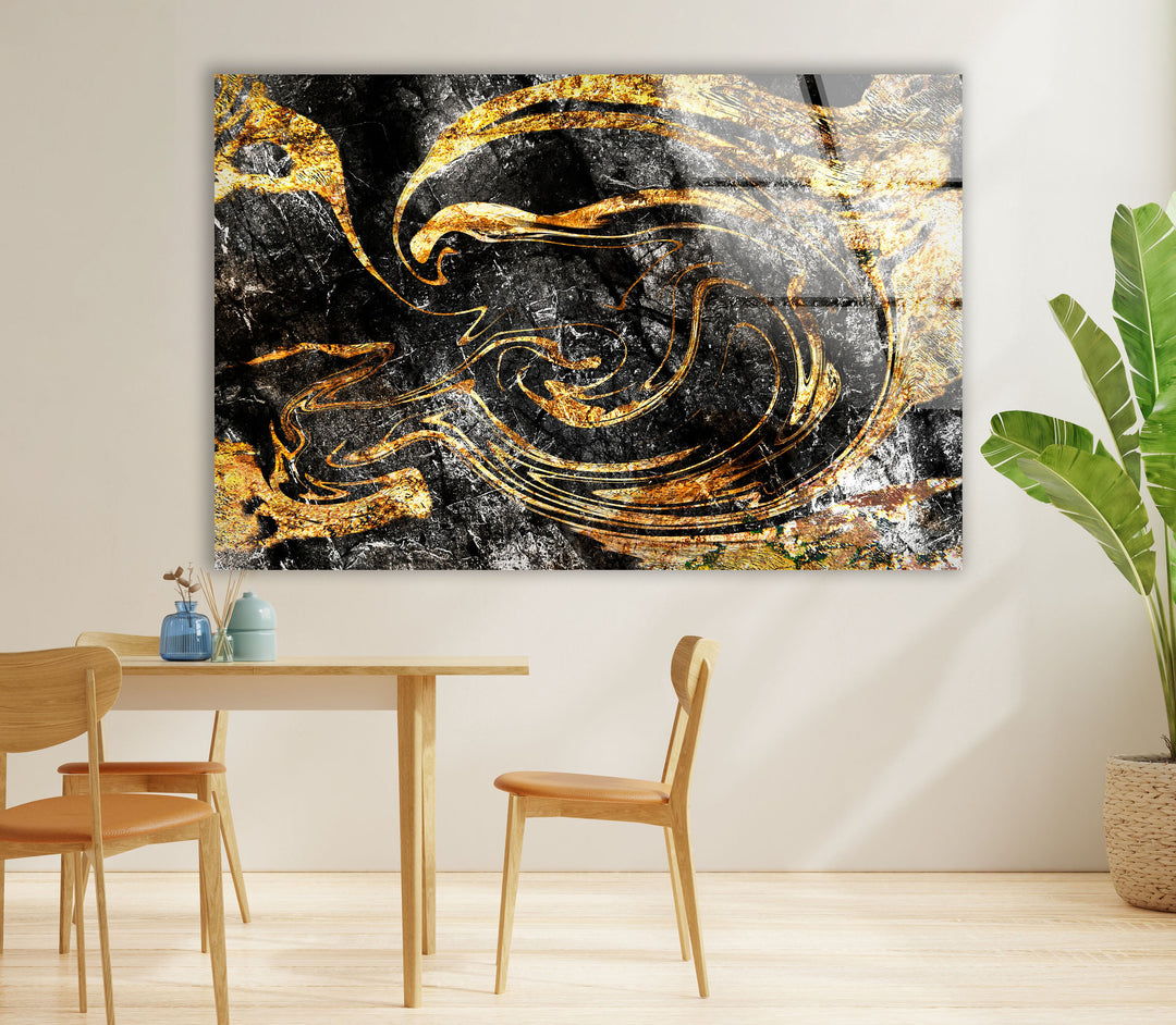 Black and Gold Marbling Mix Glass Wall Art , custom glass photo prints, large glass prints