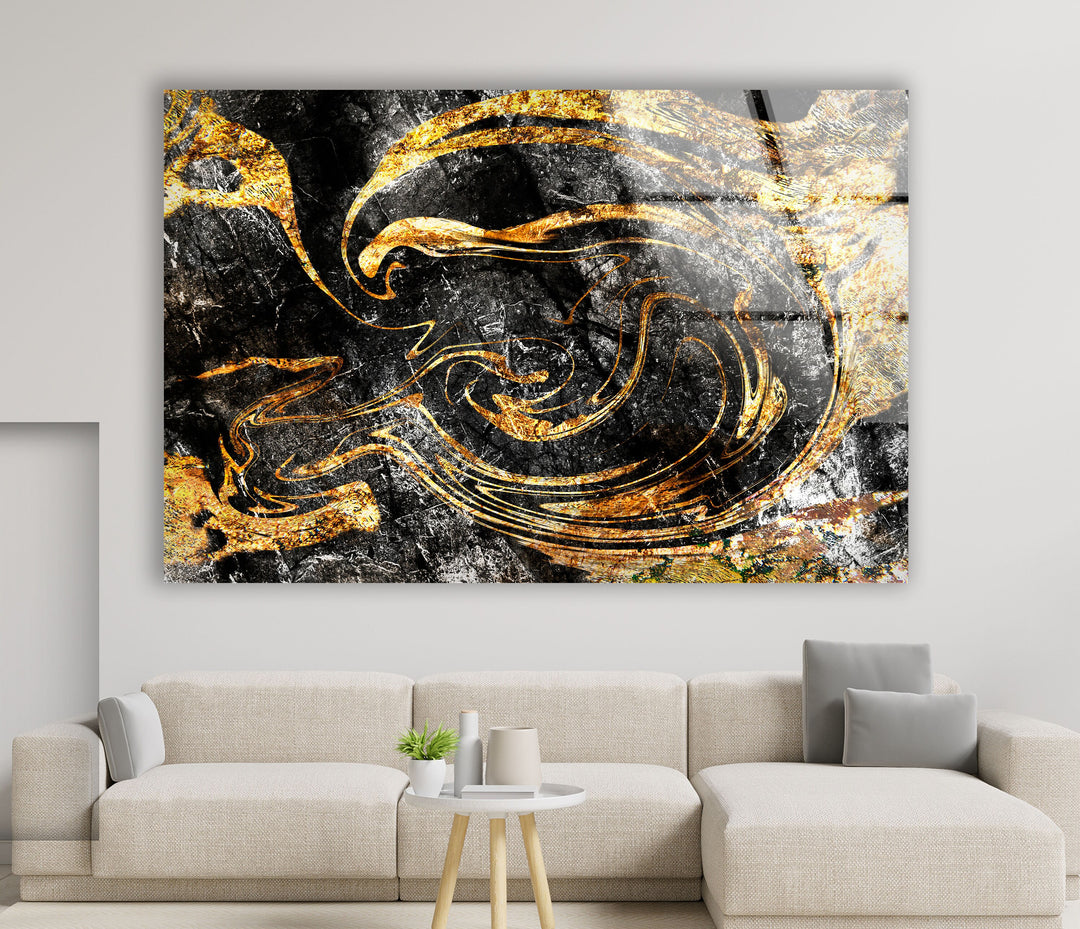 Black and Gold Marbling Mix Glass Wall Art , print on glass, glass printed photos