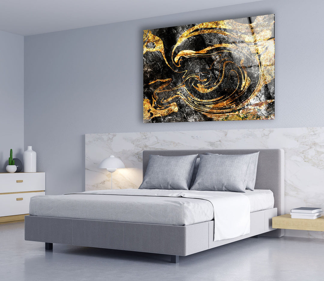 Black and Gold Marbling Mix Glass Wall Art , glass pictures for Wall, glass prints wall art