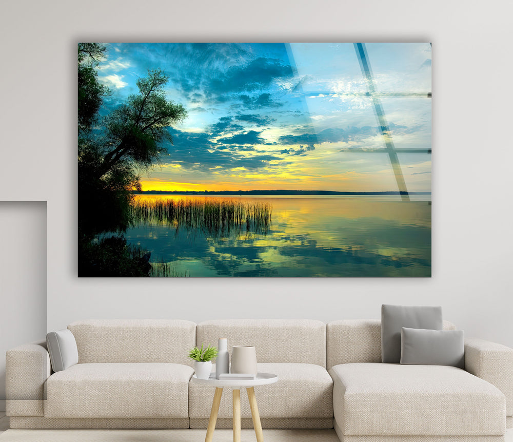 Gentle Sunrise Over The Lake Glass Wall Art glass photo prints, glass picture prints