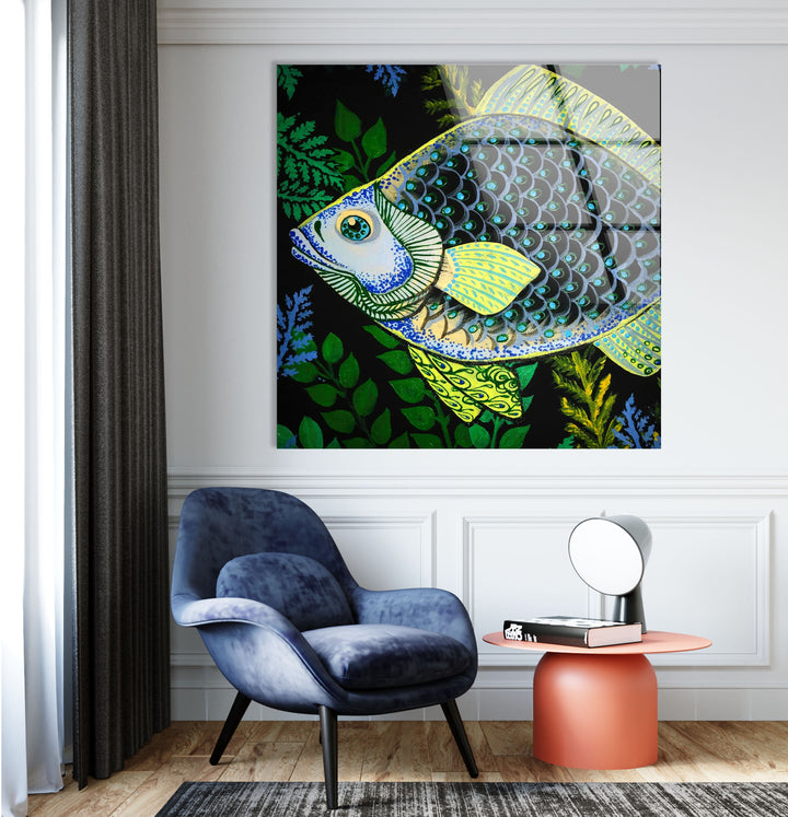 Fish Doodles Art Glass Wall Art glass image printing, glass prints from photos