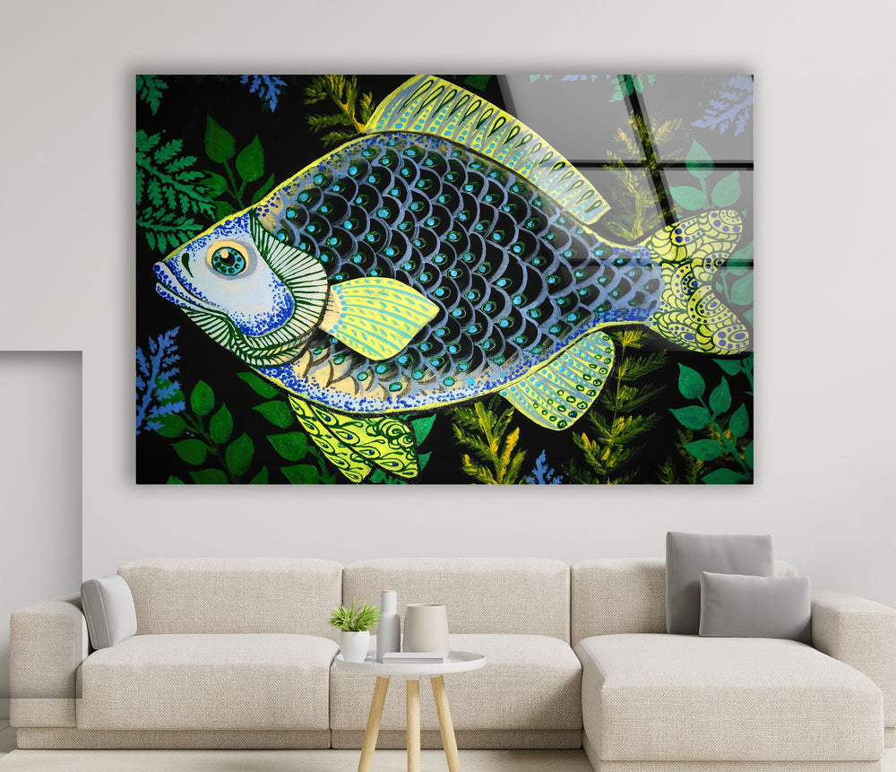 Fish Doodles Art Glass Wall Art             glass wall decor, glass wall art decor