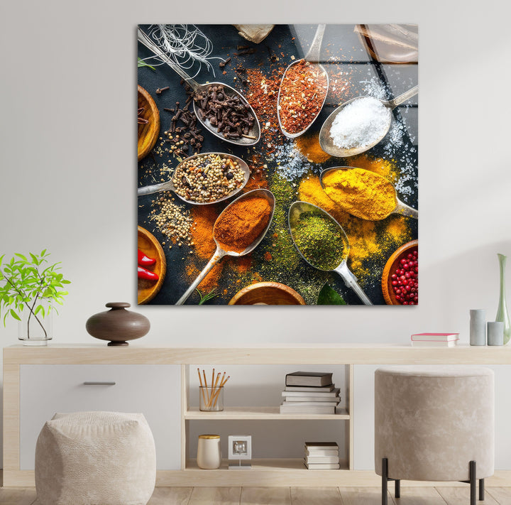 Indian Spices Glass Wall Art, glass art painting, glass art for the Wall