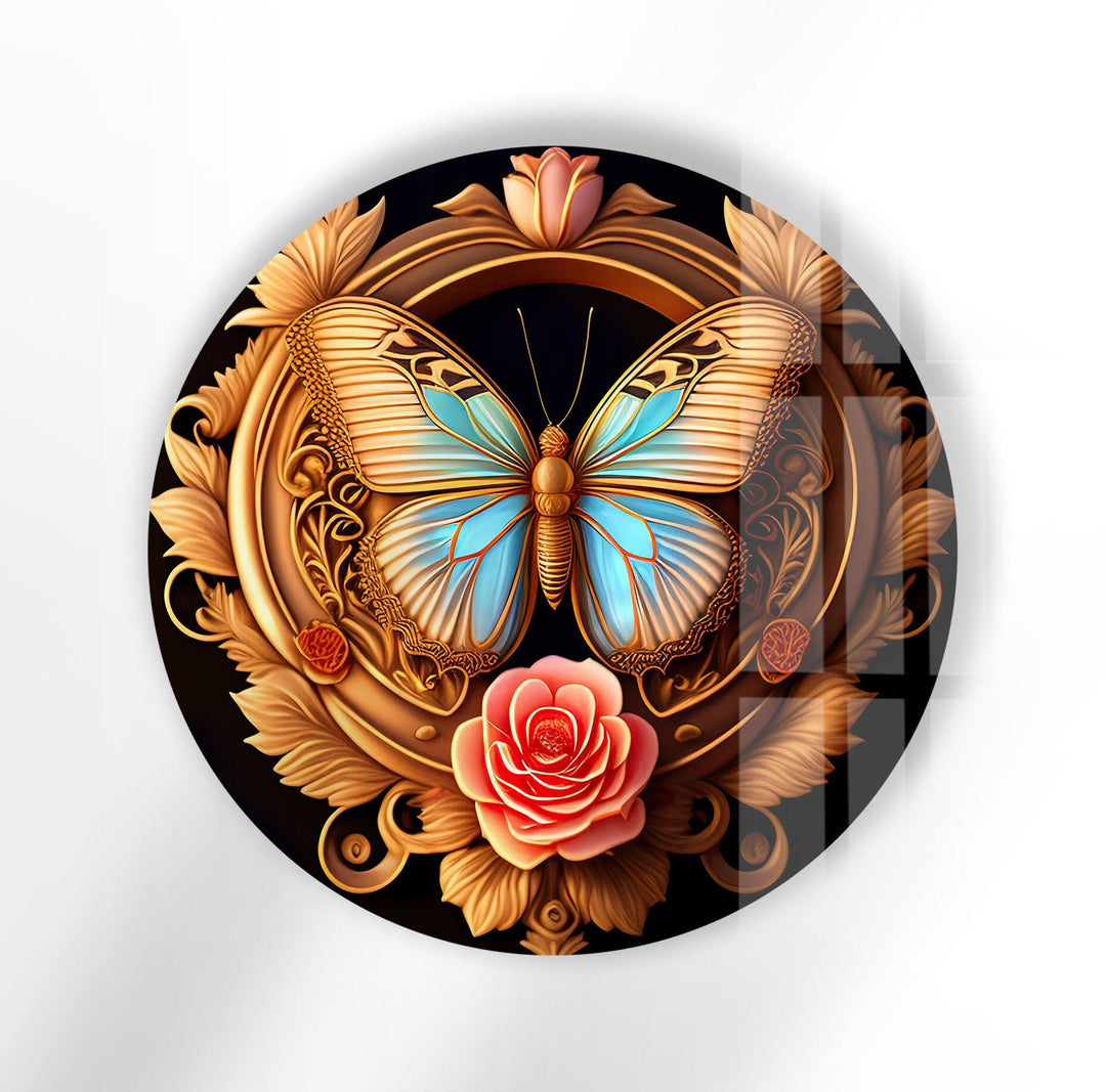 Butterfly Round Abstract Glass Wall Art glass pictures for Wall, glass prints wall art
