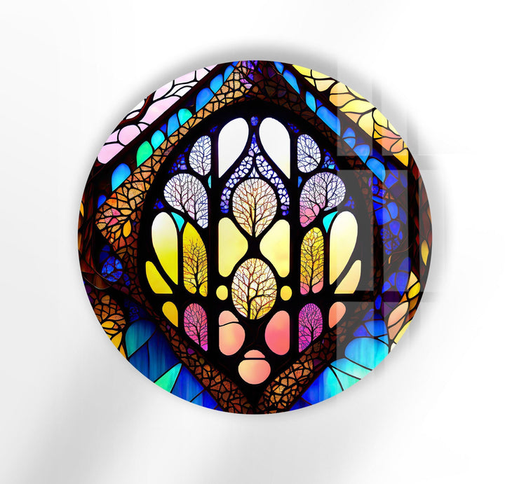 Stained Round Yellow & Brown Glass Wall Art glass image printing, glass prints from photos
