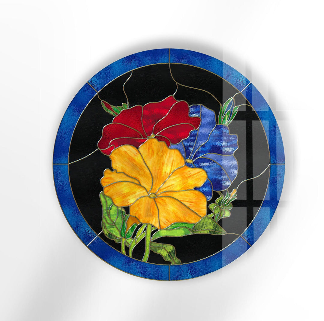 Colorful Flowers Round Glass Wall Art photo print on glass, prints on glass wall art
