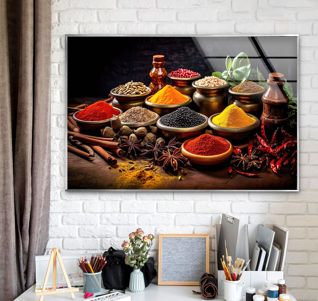 Bunch of Spices Glass Wall Art, custom glass pictures, glass art prints