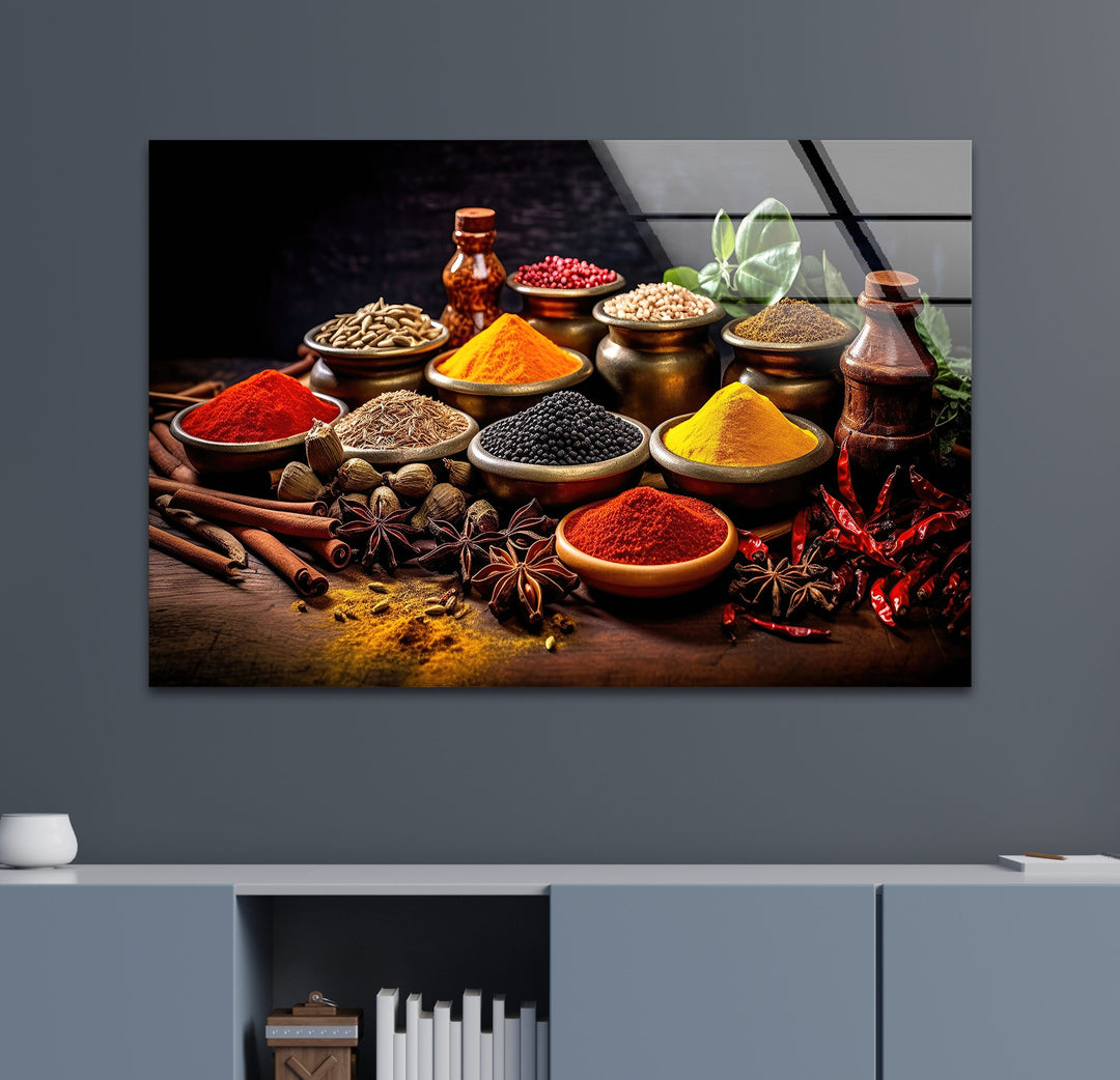 Bunch of Spices Glass Wall Art, photo print on glass, prints on glass wall art