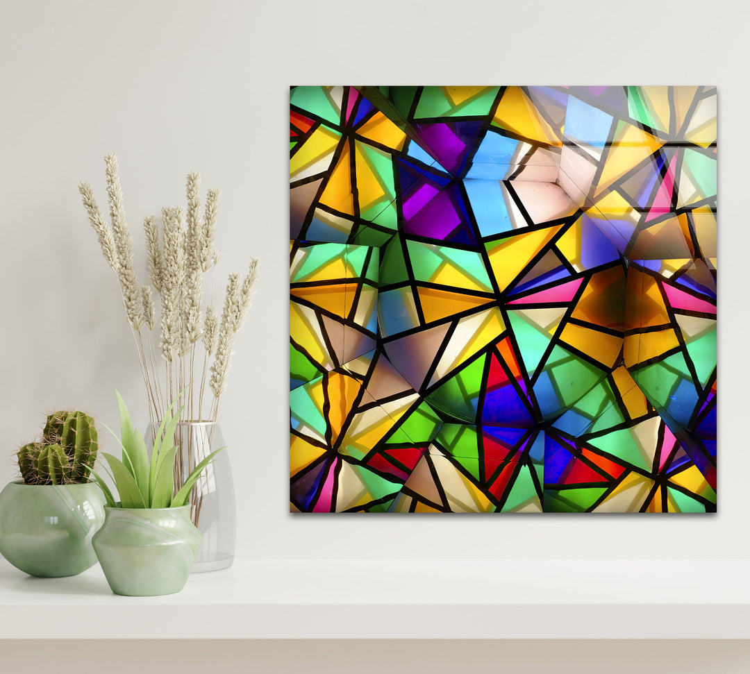 Geometric Mosaic Futuristic Glass Wall Art print on glass, glass printed photos