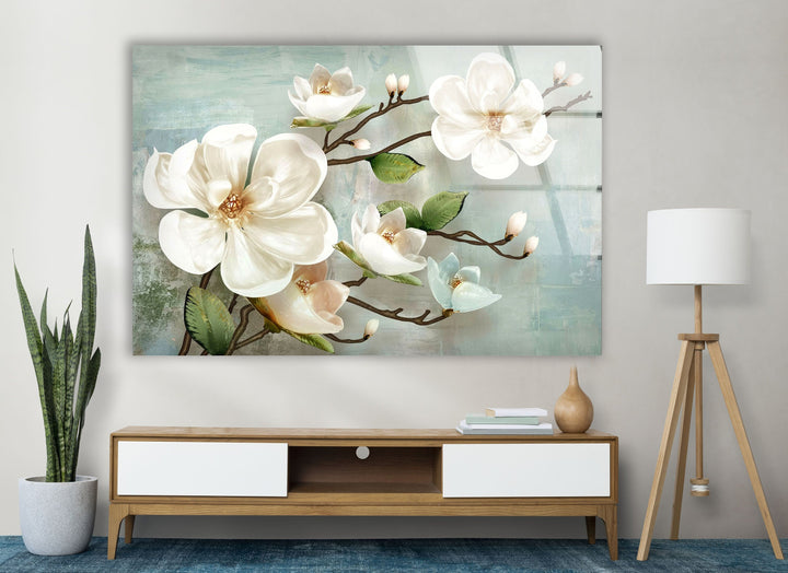 Magnolias Oil Paintings Glass Wall Art, glass image printing, glass prints from photos