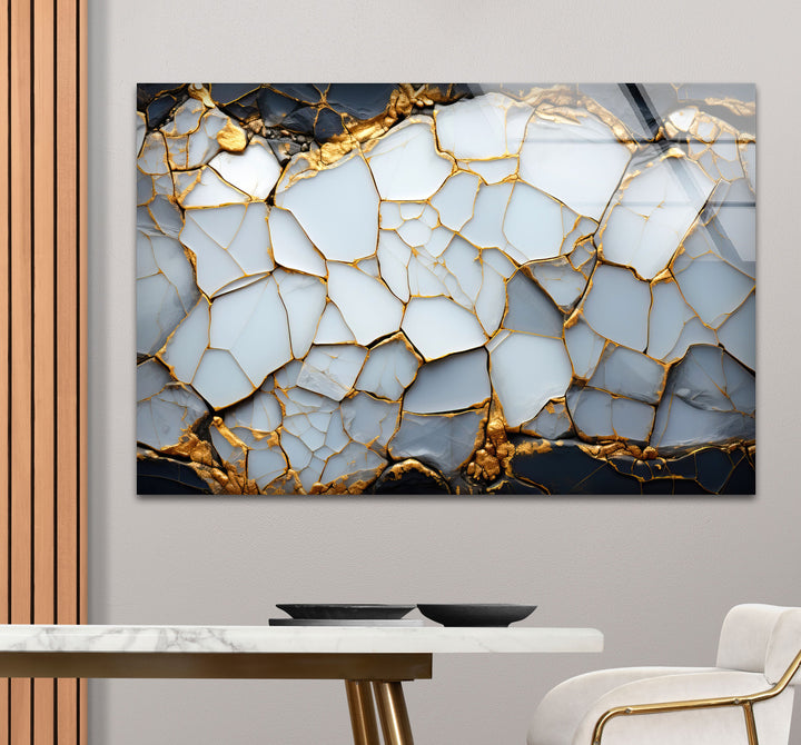 Marble with Gold Veins Tempered Glass Printing Wall Art