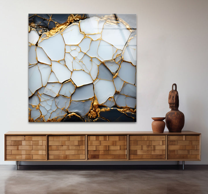 Marble with Gold Veins Glass Wall Art