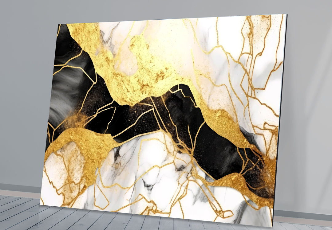 Gold and Black Abstract Glass Wall Art