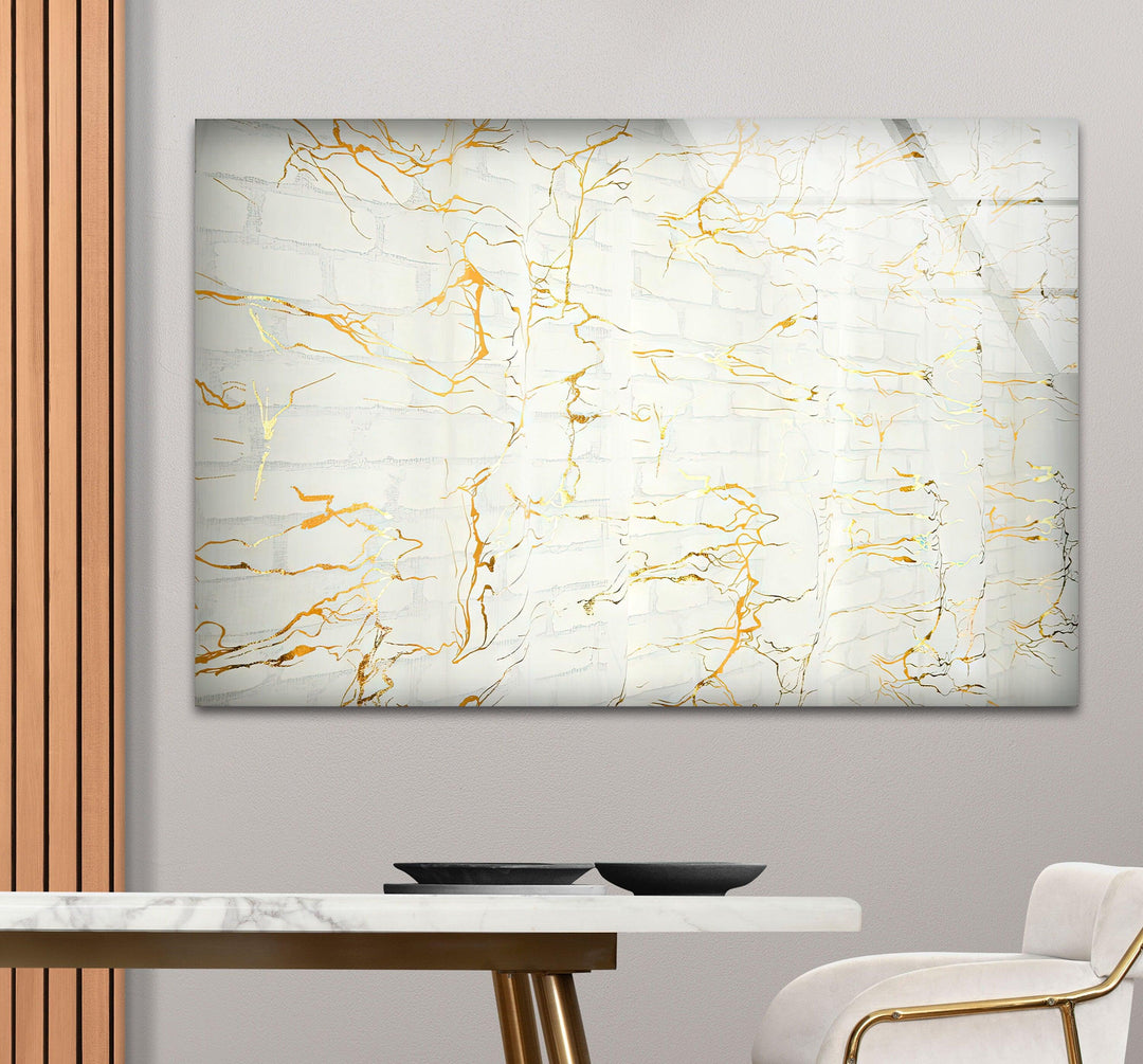 White Marble with Gold Tempered Glass Wall Art