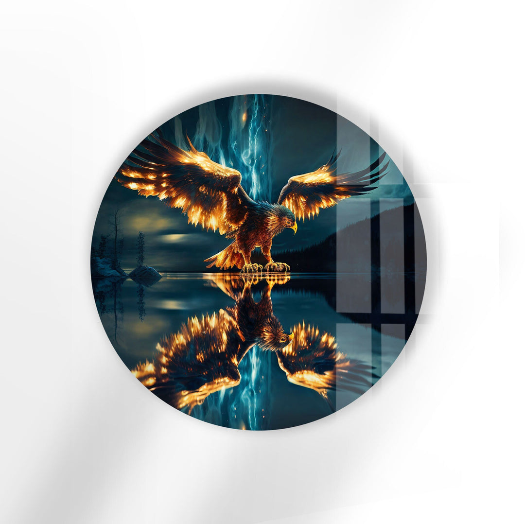 Golden Eagle Abstract Round Glass Wall Art stained glass wall art, stained glass wall decor
