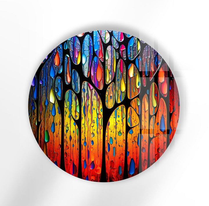 Stained Round Raining Paint Glass Wall Art glass photo prints, glass picture prints
