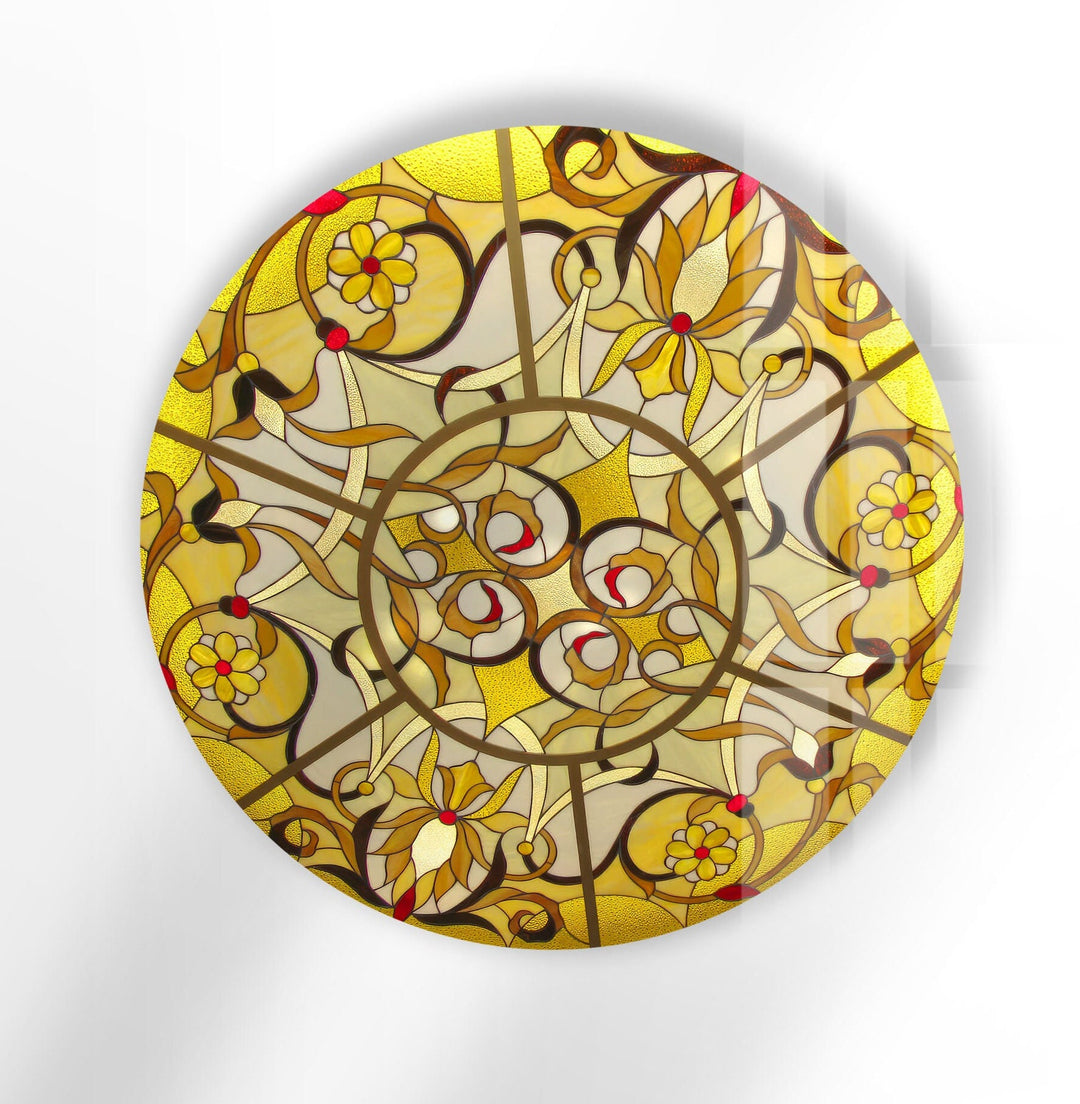 Abstract Round Yellow Glass Wall Art large glass photo prints, glass wall photos
