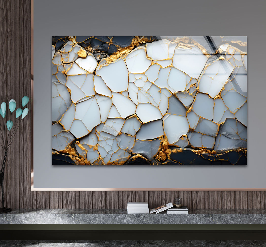 Marble with Gold Veins Glass Printing Wall Art