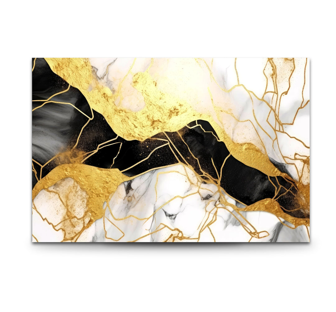 Gold and Black Marble Tempered Glass Wall Art