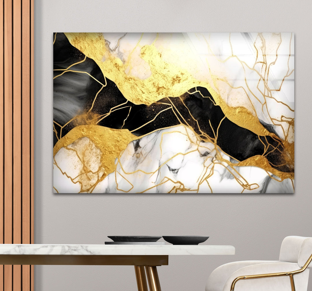 Gold and Black Abstract Tempered Glass Wall Art