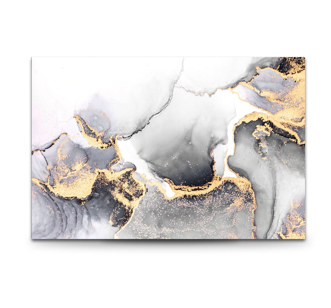 Black Gold Abstract Liquid Ink Art Glass Wall Art