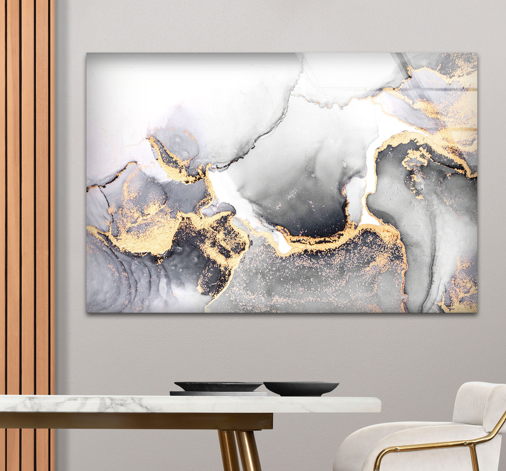 Black Gold Abstract Liquid Ink Art Glass Wall Art