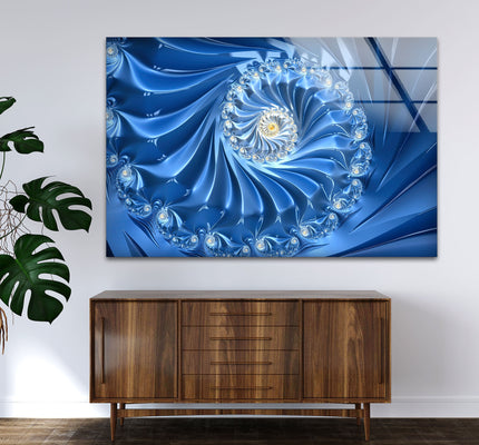 Abstract Swirl of Blue Fractal Glass Wall Art