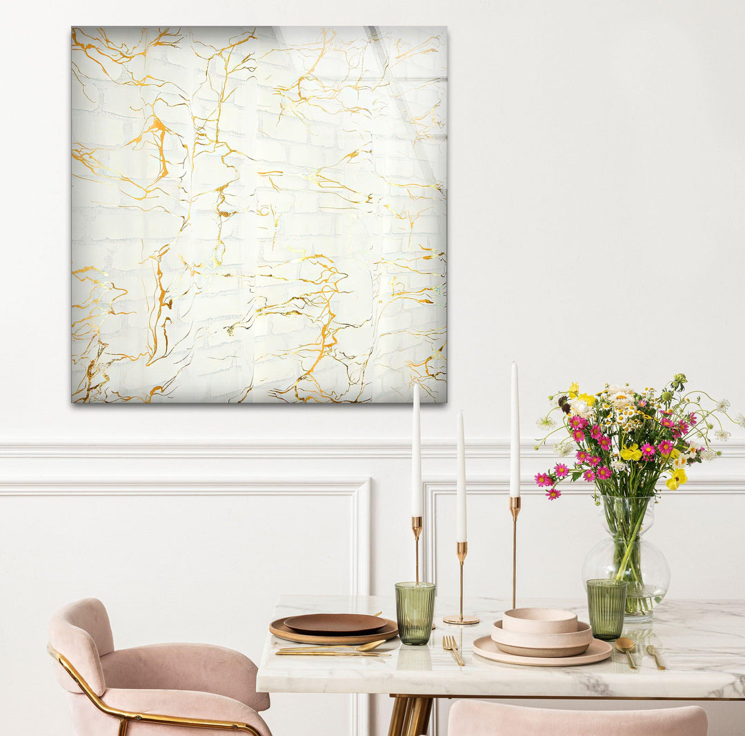 Golden marble tempered glas wall art