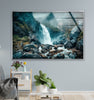 Majestic Mountain & Waterfall Glass Wall Art photo print on glass, prints on glass wall art