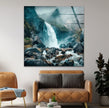 Majestic Mountain & Waterfall Glass Wall Art large glass photo prints, glass wall photos