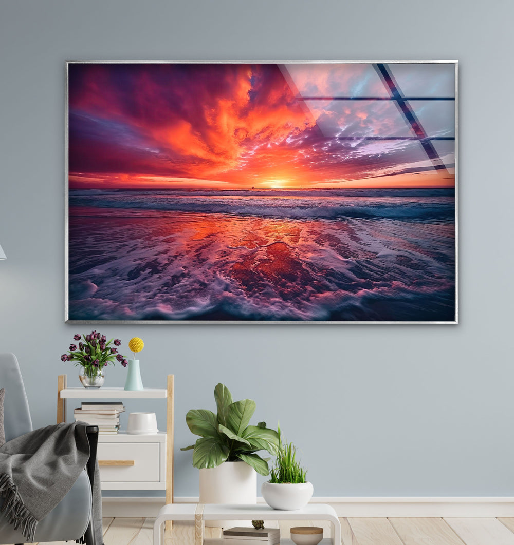 Sunset Over Water Waves Glass Wall Art glass image printing, glass prints from photos