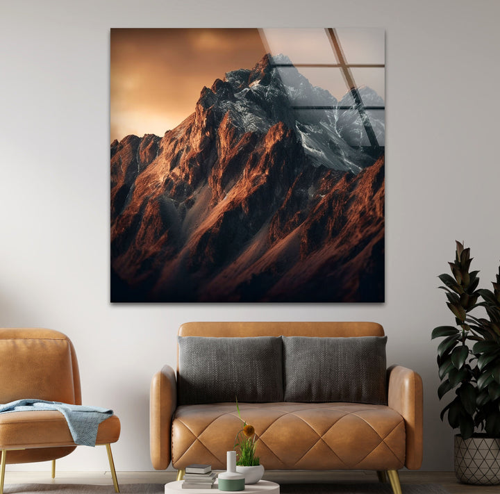 Majestic Brown Mountain Glass Wall Art glass pictures for Wall, glass prints wall art