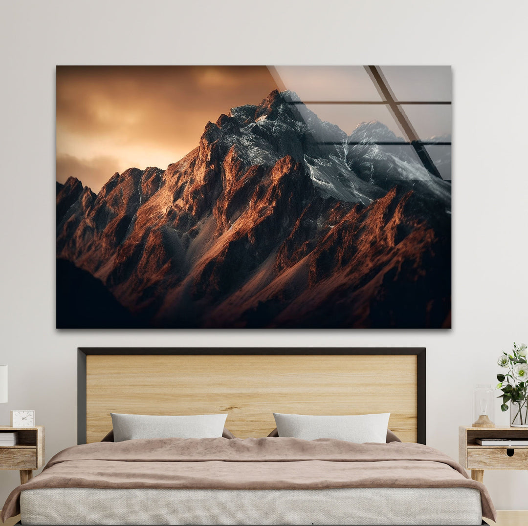 Majestic Brown Mountain Glass Wall Art custom glass pictures, glass art prints