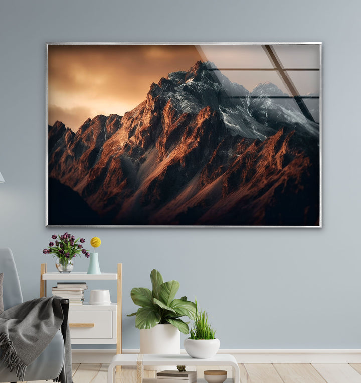 Majestic Brown Mountain Glass Wall Art photo print on glass, prints on glass wall art