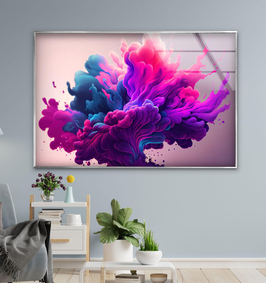 purple abstract art for living room with a large painting on the wall