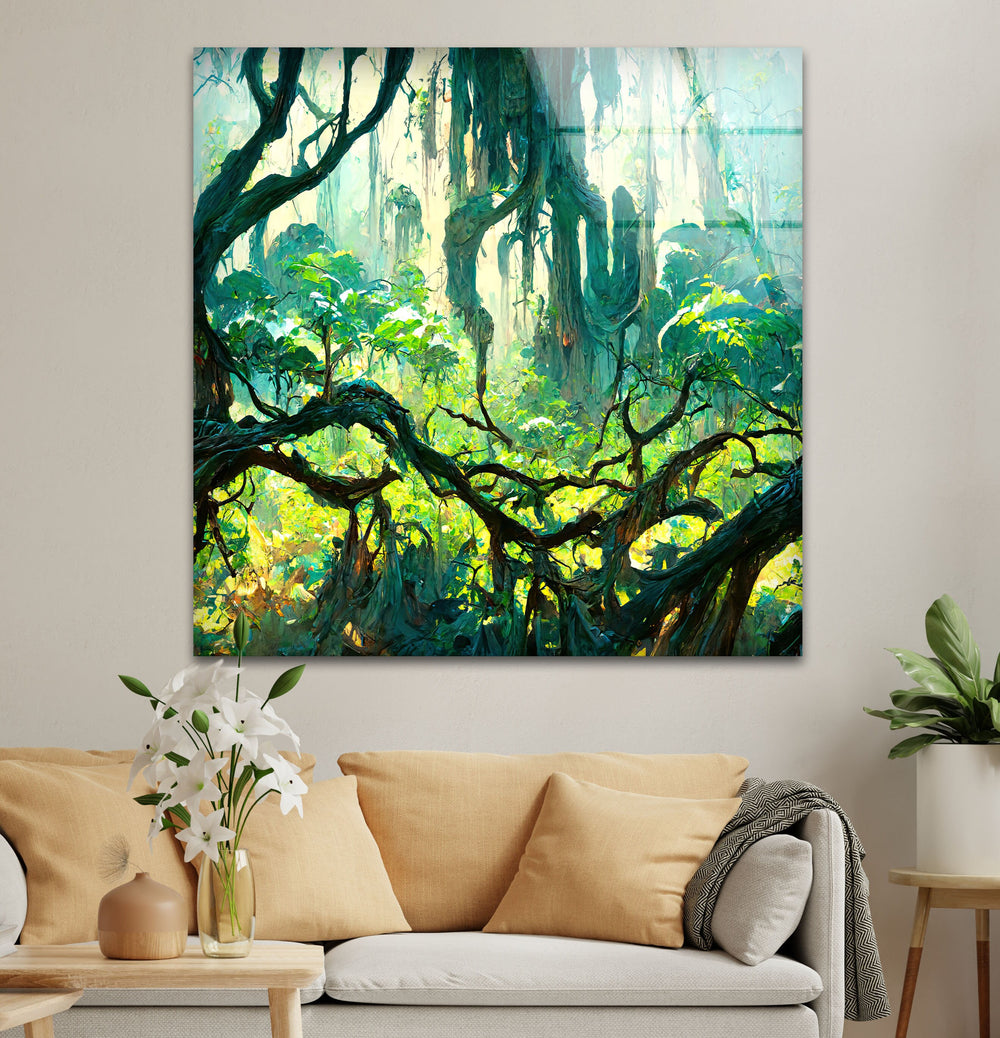 Forest Mayan Style Trees Glass Wall Art custom glass pictures, glass art prints