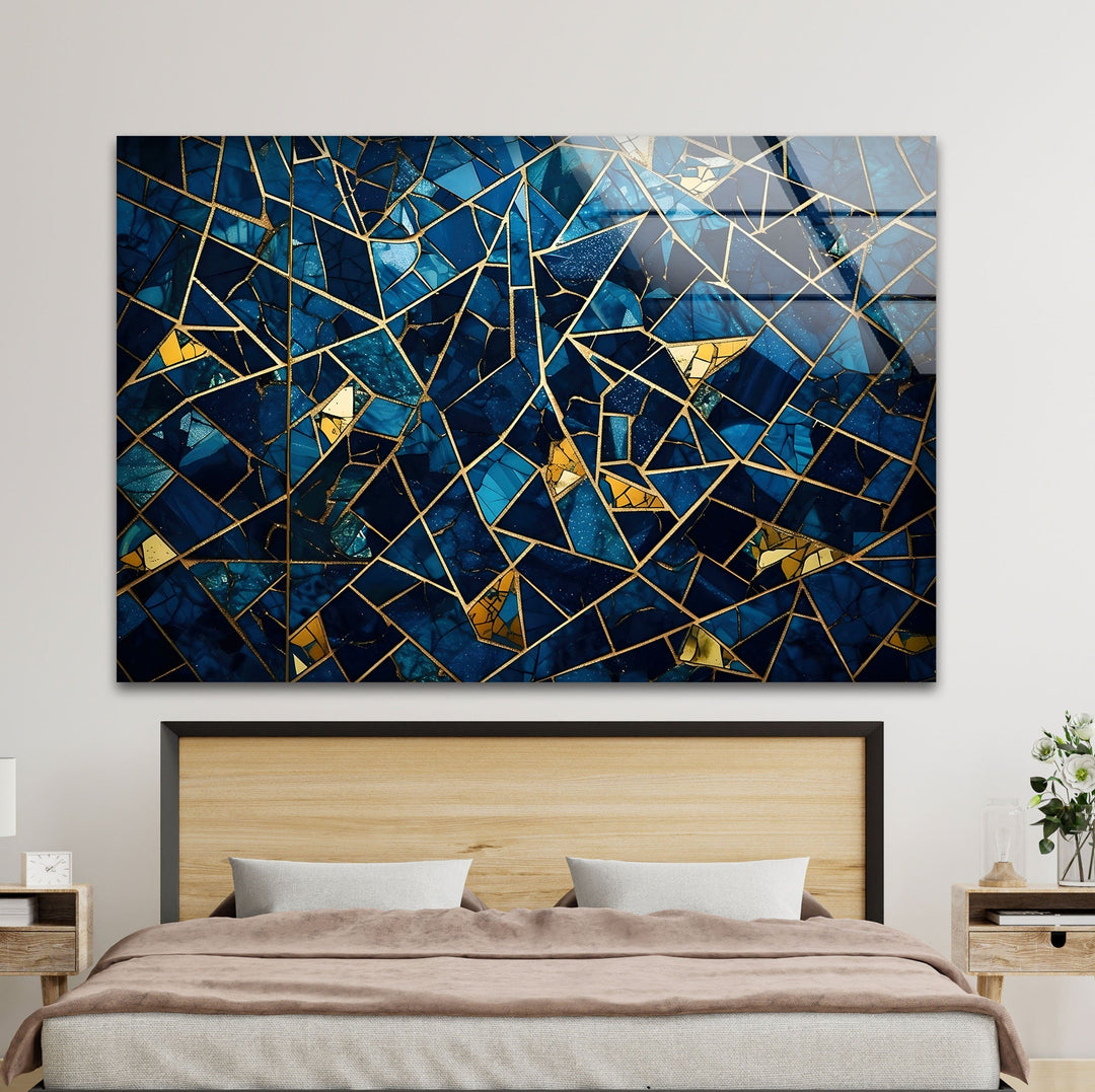 Stained Geometric Blue Glass Wall Art print on glass, glass printed photos