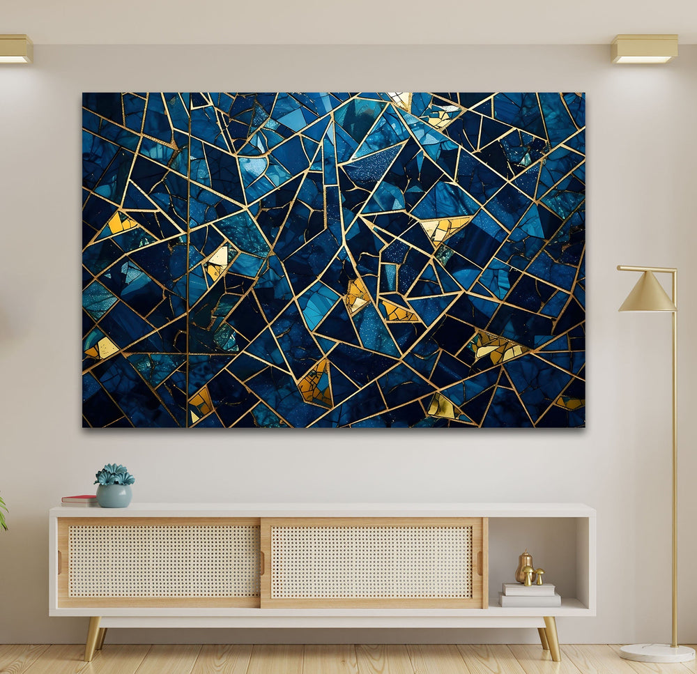 Stained Geometric Blue Glass Wall Art glass pictures for Wall, glass prints wall art 