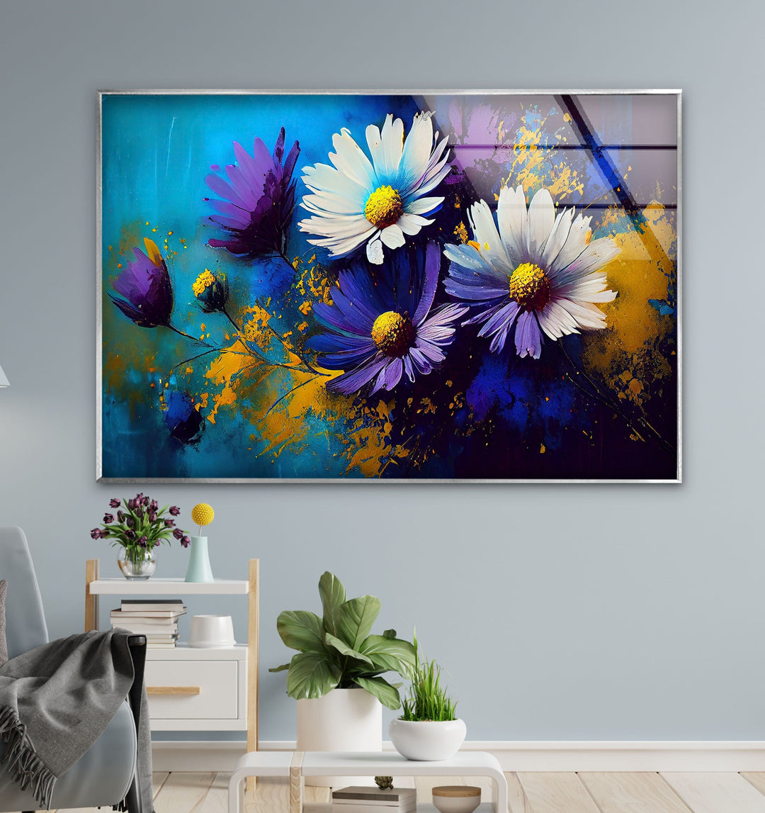 Painting Of Daisies Glass Wall Art, custom glass pictures, glass art prints