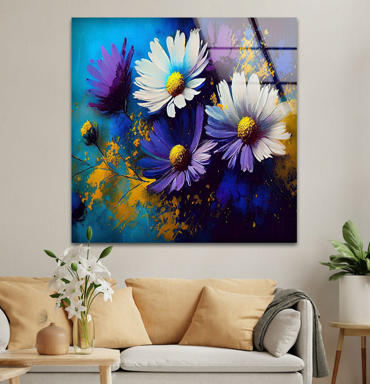 Painting Of Daisies Glass Wall Art, photo print on glass, prints on glass wall art