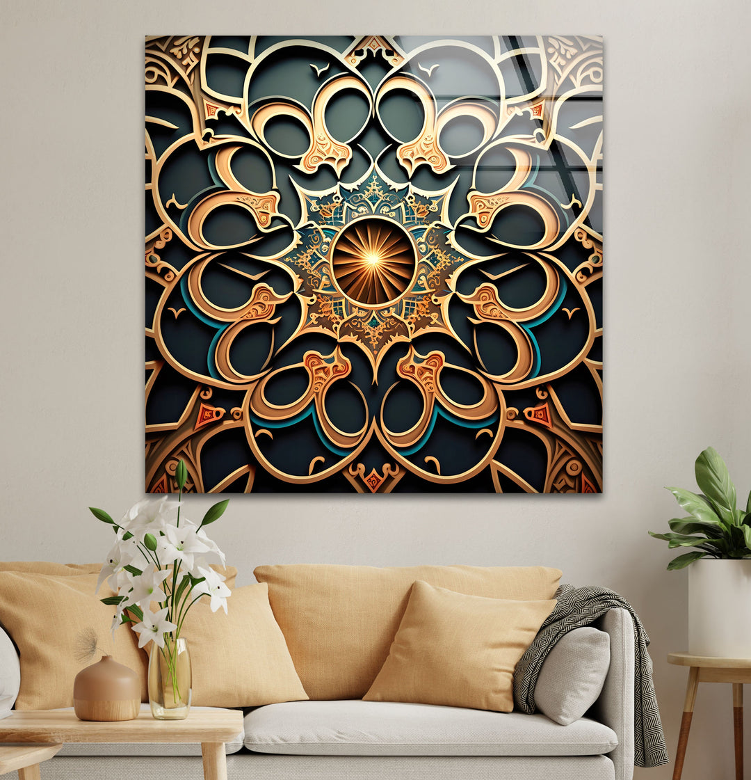 Islamic Mandala Glass Wall Art glass pictures for Wall, glass prints wall art