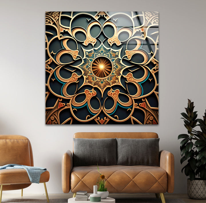 Islamic Mandala Glass Wall Art picture on glass wall art, photos printed on glass