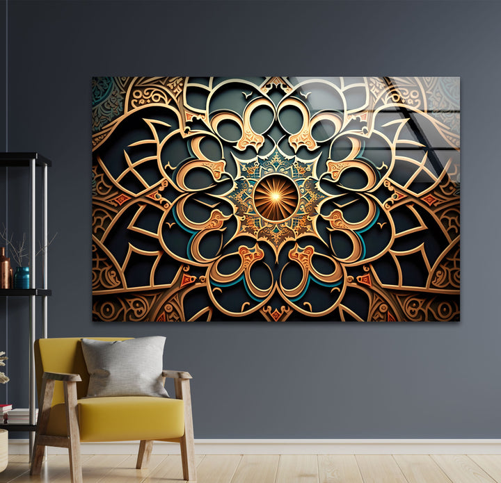 Islamic Mandala Glass Wall Art print on glass, glass printed photos