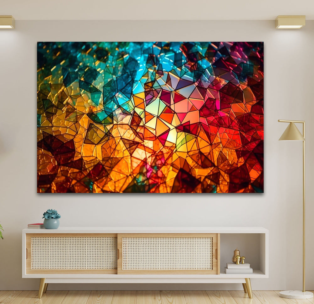 Stained Colorful Shapes Glass Wall Art picture on glass wall art, photos printed on glass