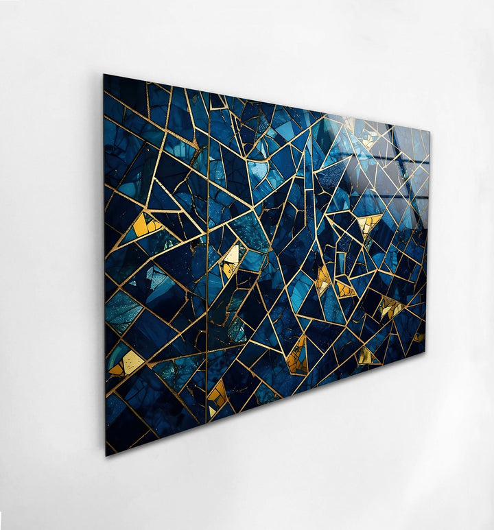 Stained Geometric Blue Glass Wall Art custom glass pictures, glass art prints