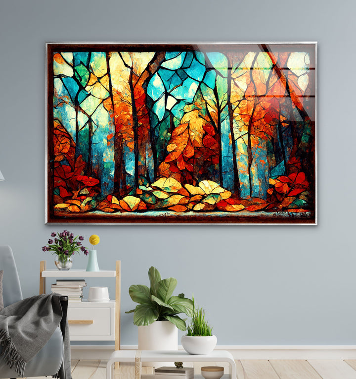 Autumn Forest Stained Glass Wall Art large glass photo prints, glass wall photos