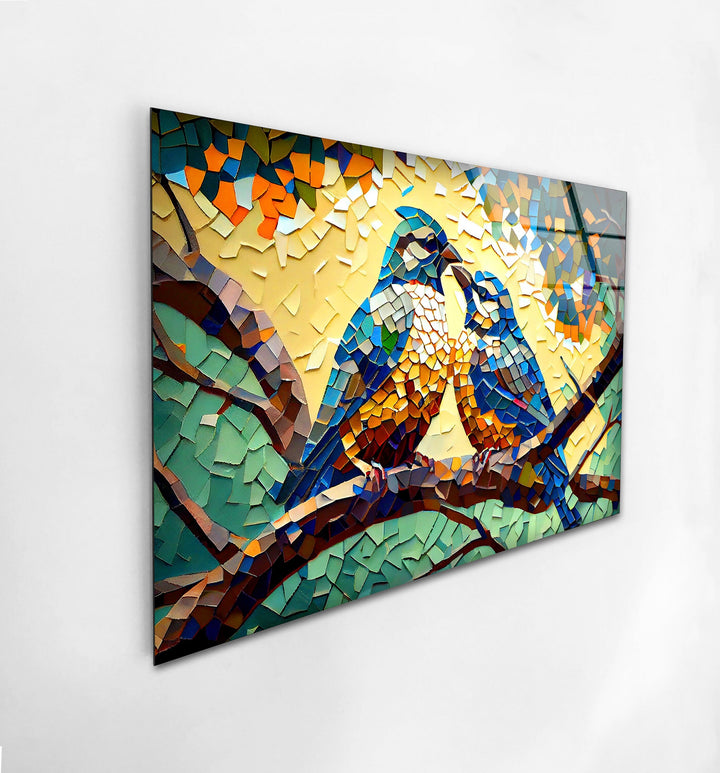 Mosaic of Birds Glass Wall Art glass pictures for Wall, glass prints wall art