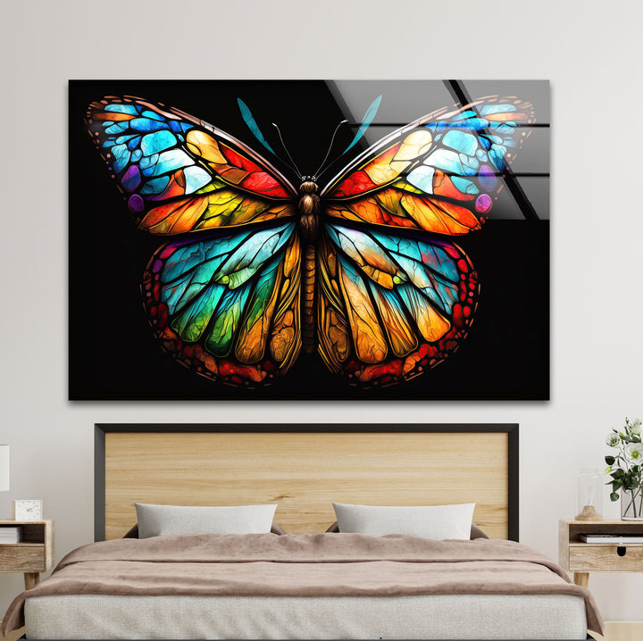 Colored Butterfly Glass Wall Art custom glass pictures, glass art prints