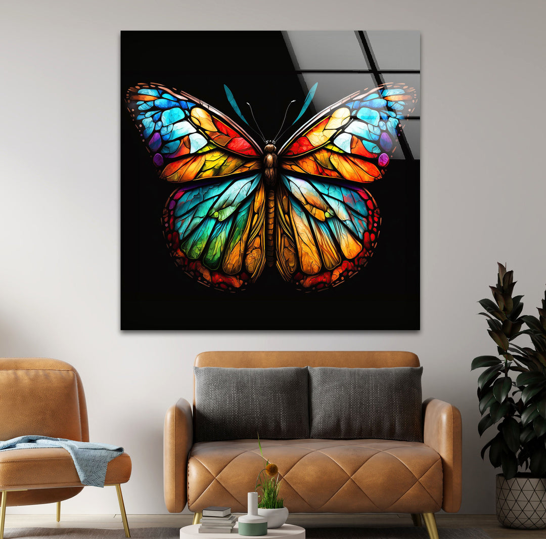 Colored Butterfly Glass Wall Art custom glass photo prints, large glass prints