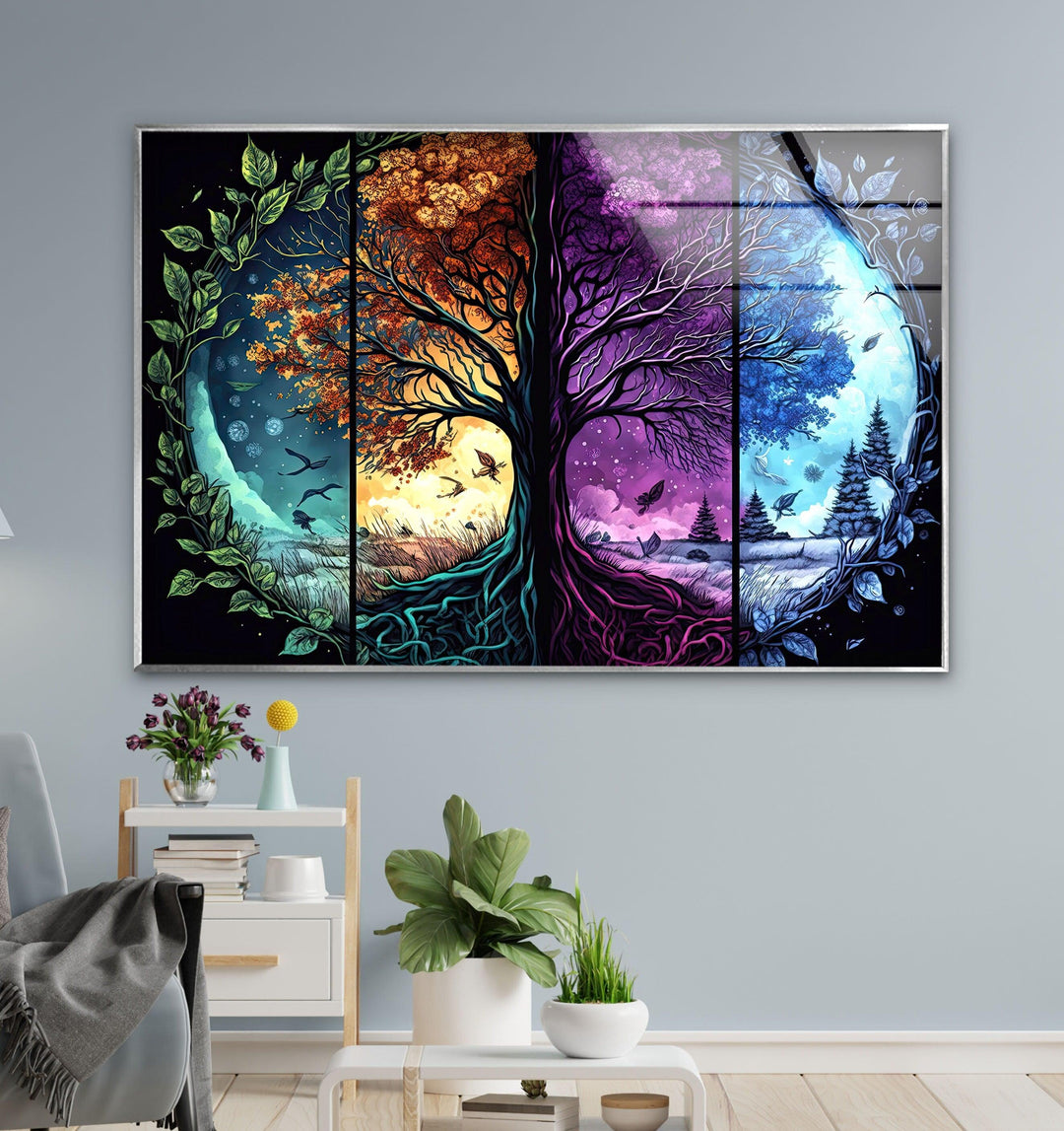 Colorful Tree Art Glass Wall Art print picture on glass, Tempered Glass Wall Art